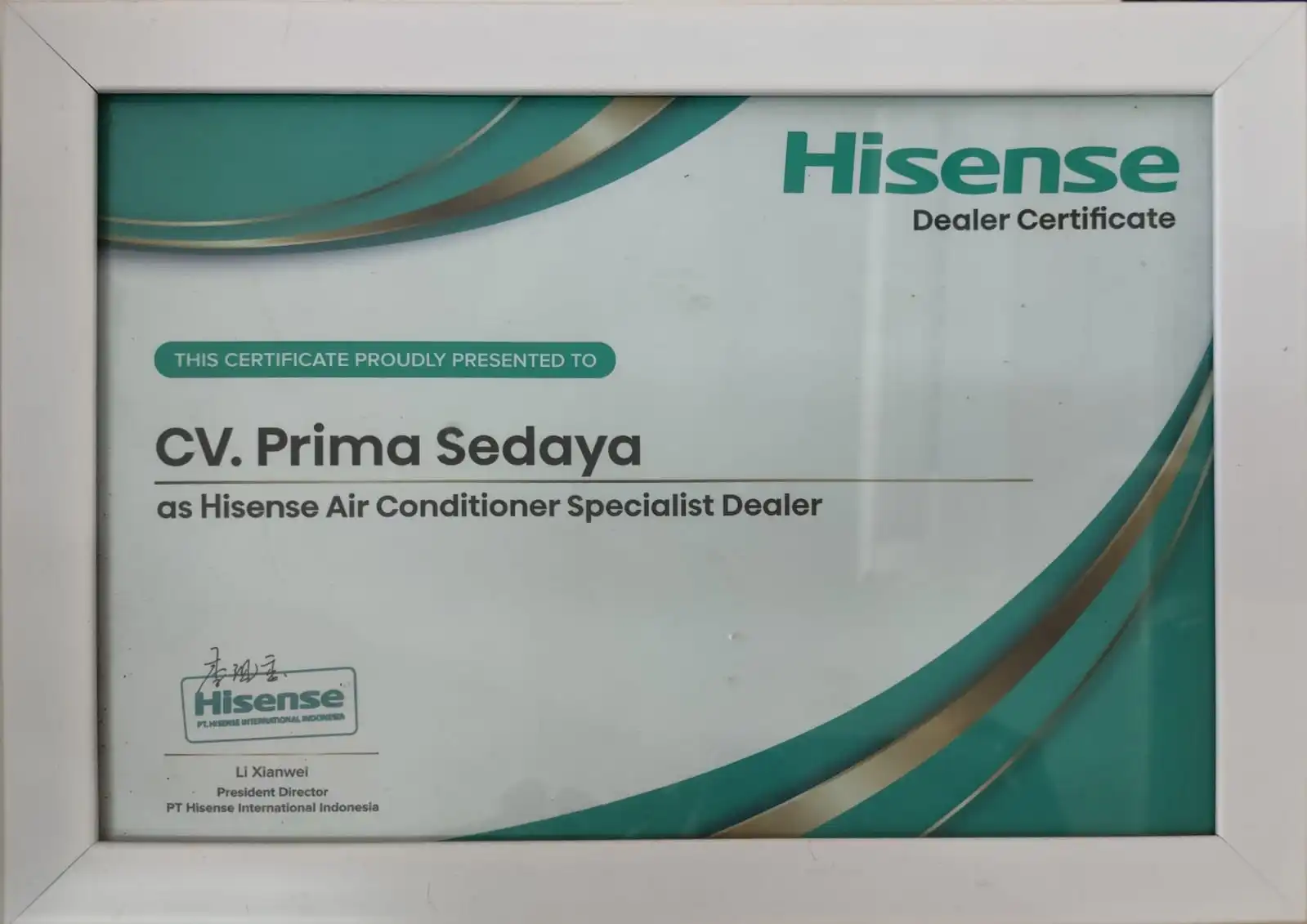Sertifikat Authorized Dealer Hisense Radja AC